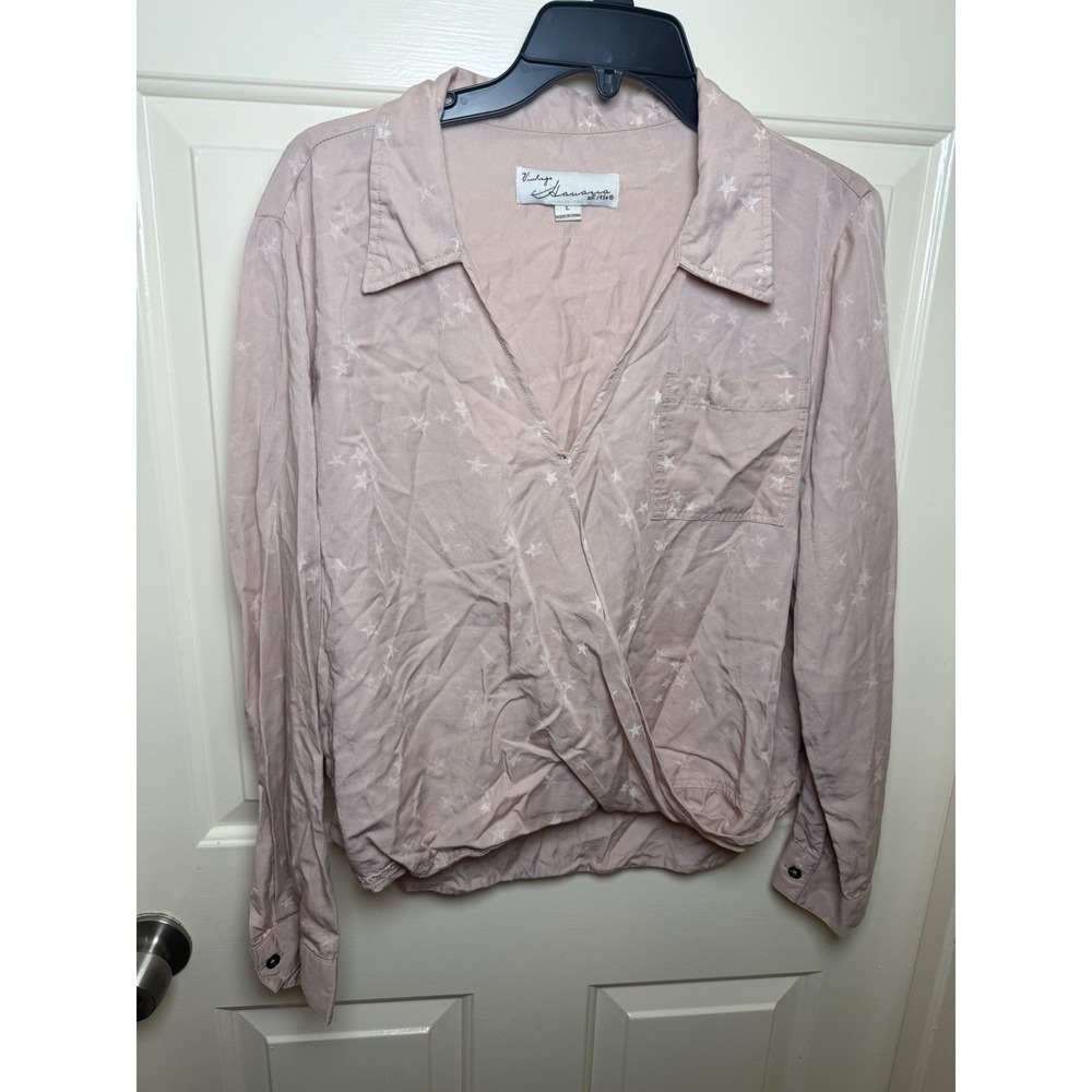 Vintage Havana Pink Star Print Tencel Wrap Blouse Long Sleeve